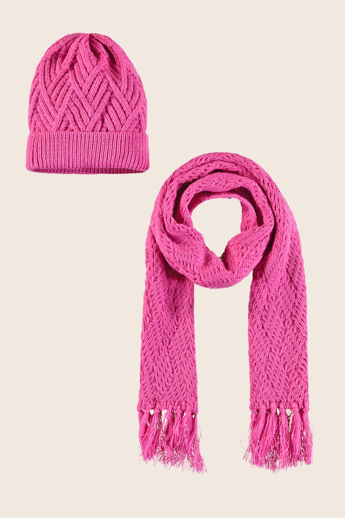 Naomi Flo girls knitted scarf + hat Pink