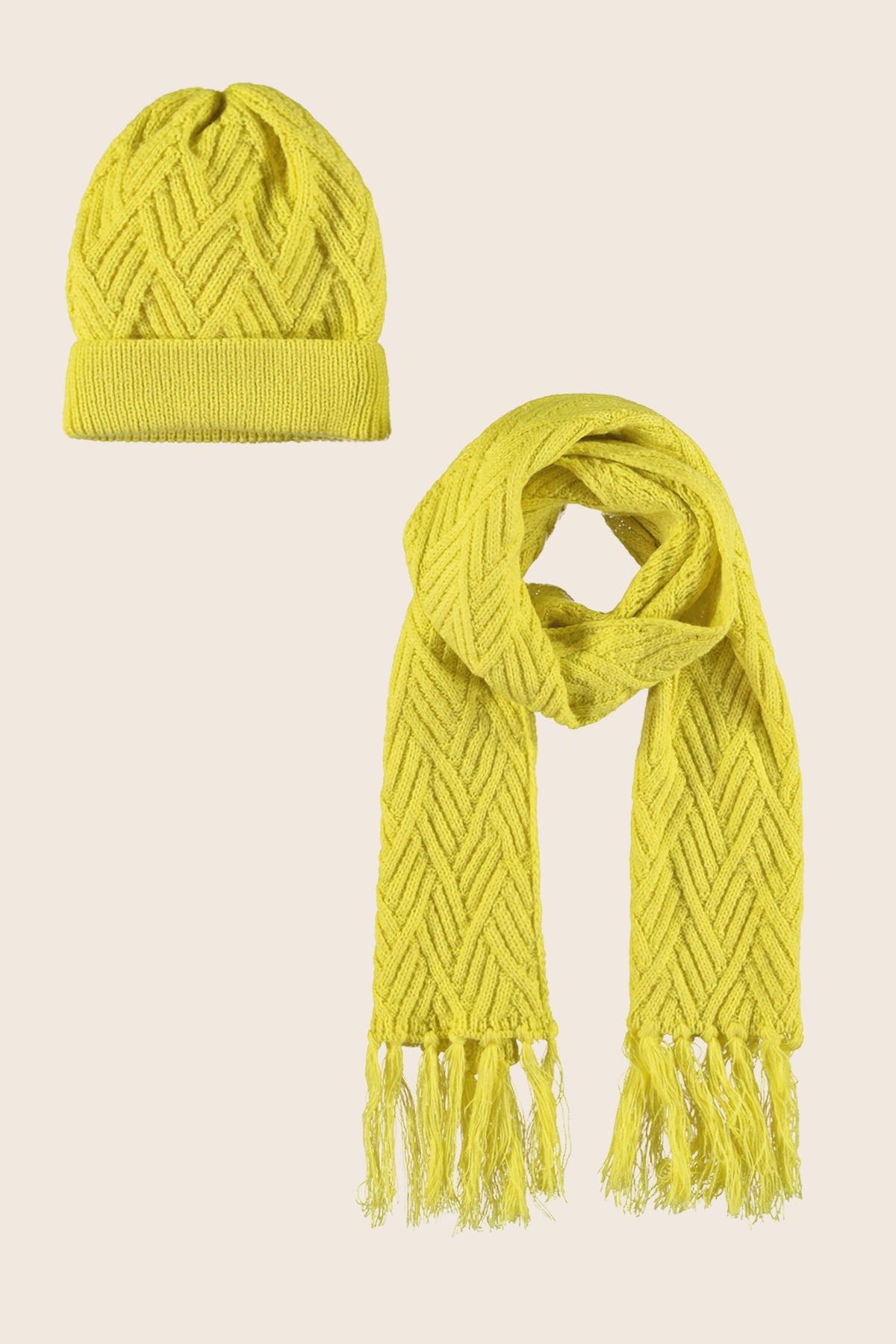 Naomi Flo girls knitted scarf + hat Lemon