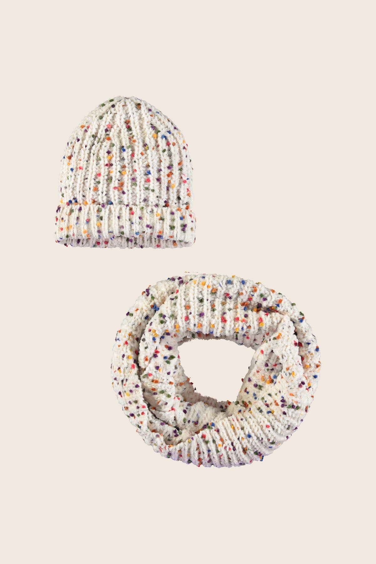 Noah Flo girls knitted chenille dot col + hat Spikkel