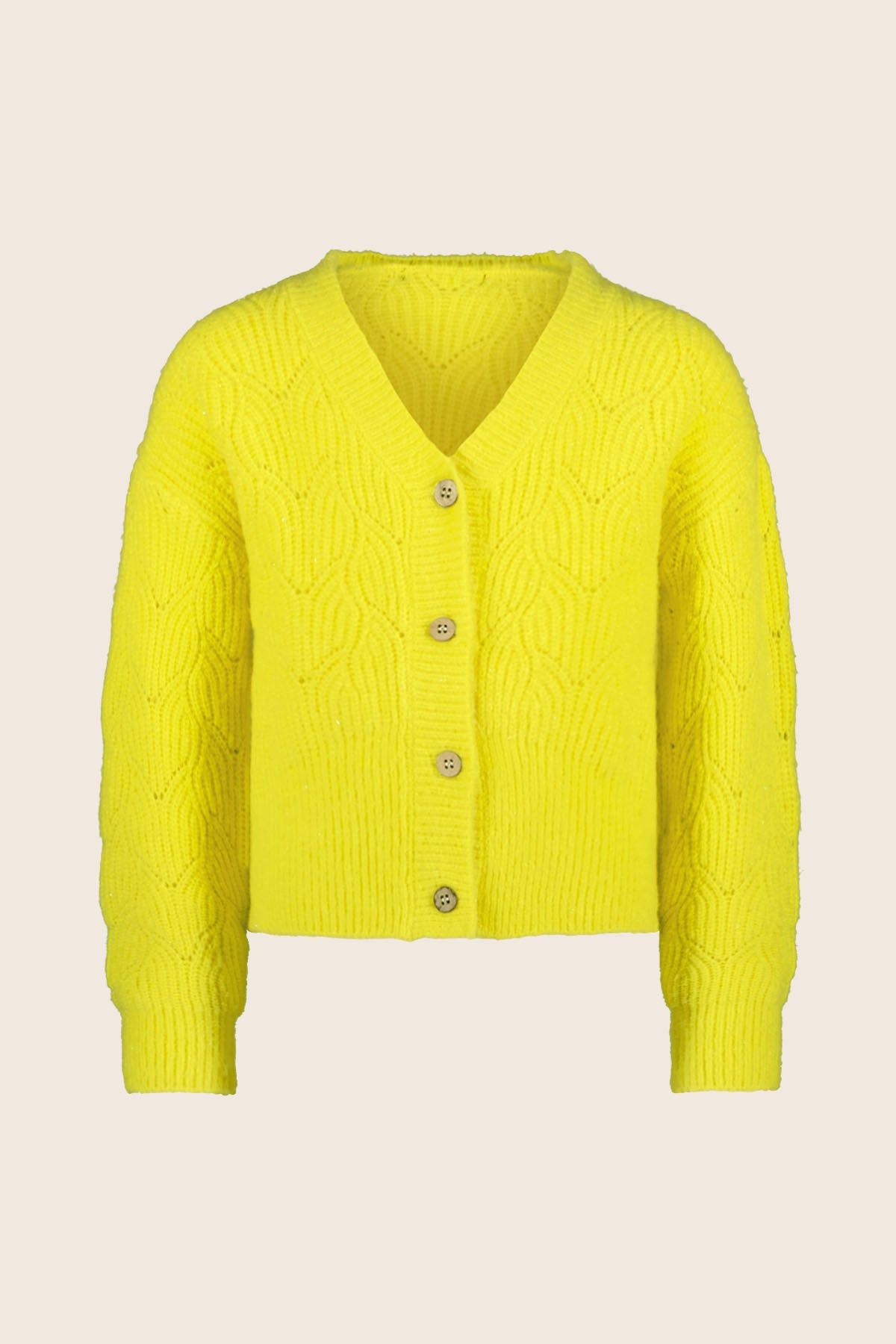 Deau Flo knitted pattern cardigan with buttons Lemon