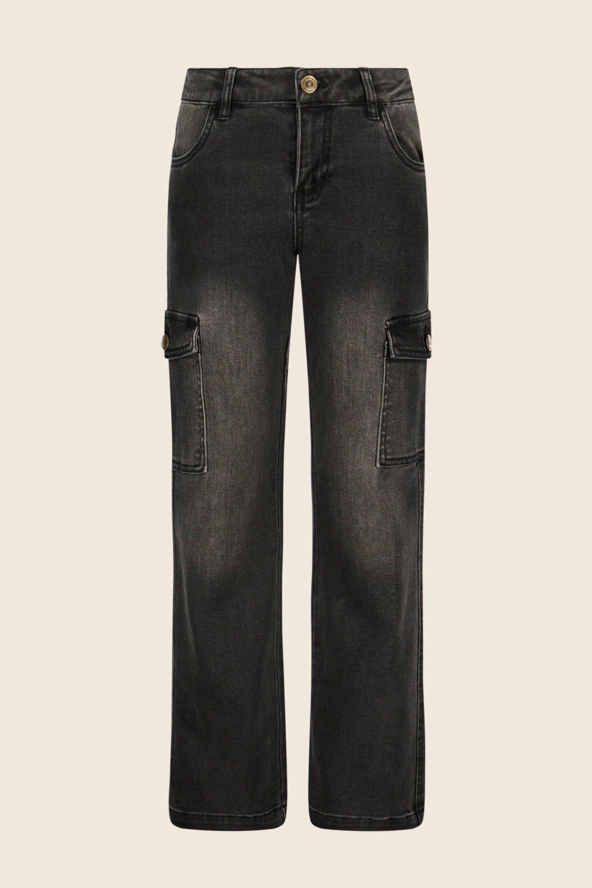 Broek Fienne Flo denim pants with side pockets Black denim