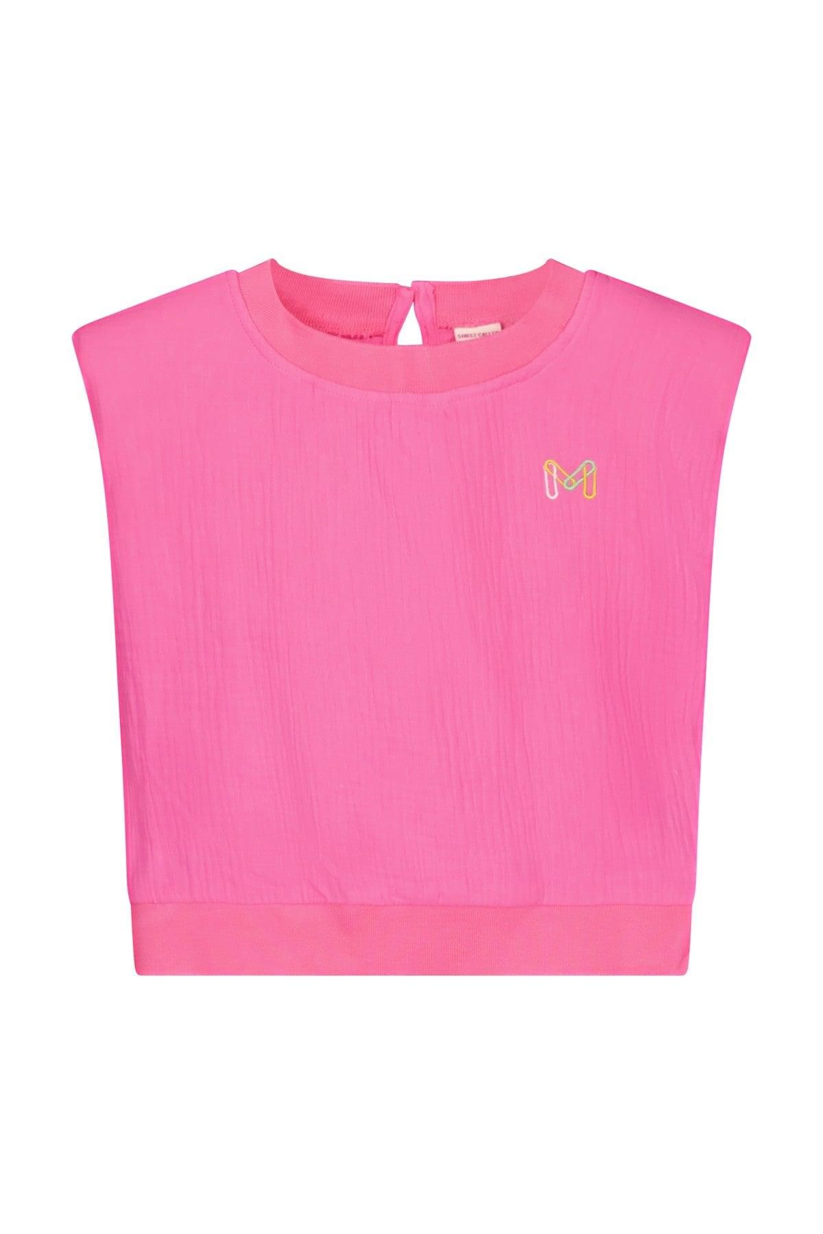 T-Shirt Luna woven shoulder pad top LUCY Pink