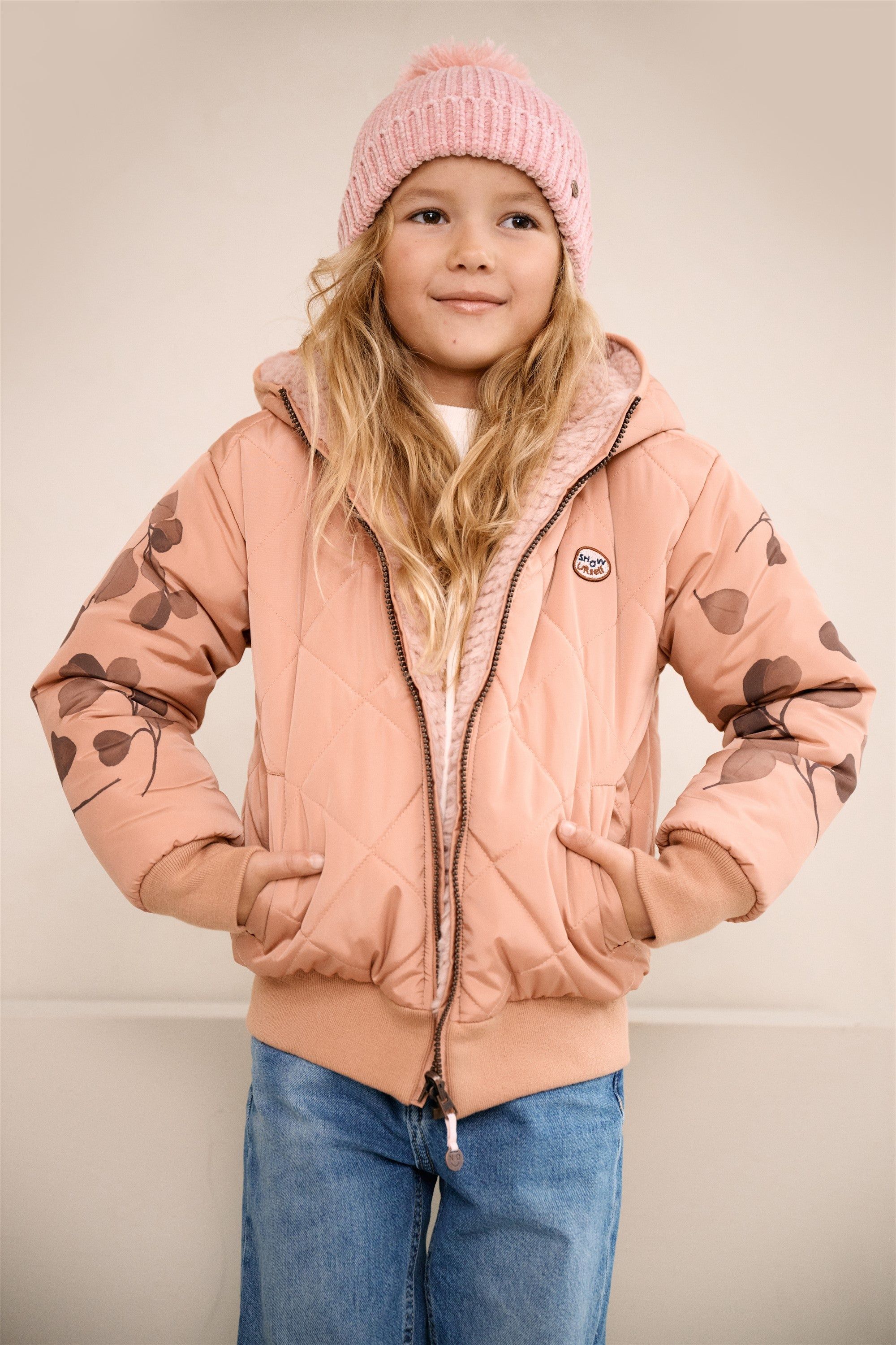 Jas Bomby Reversible Winterjas met Print op de mouw Taupe