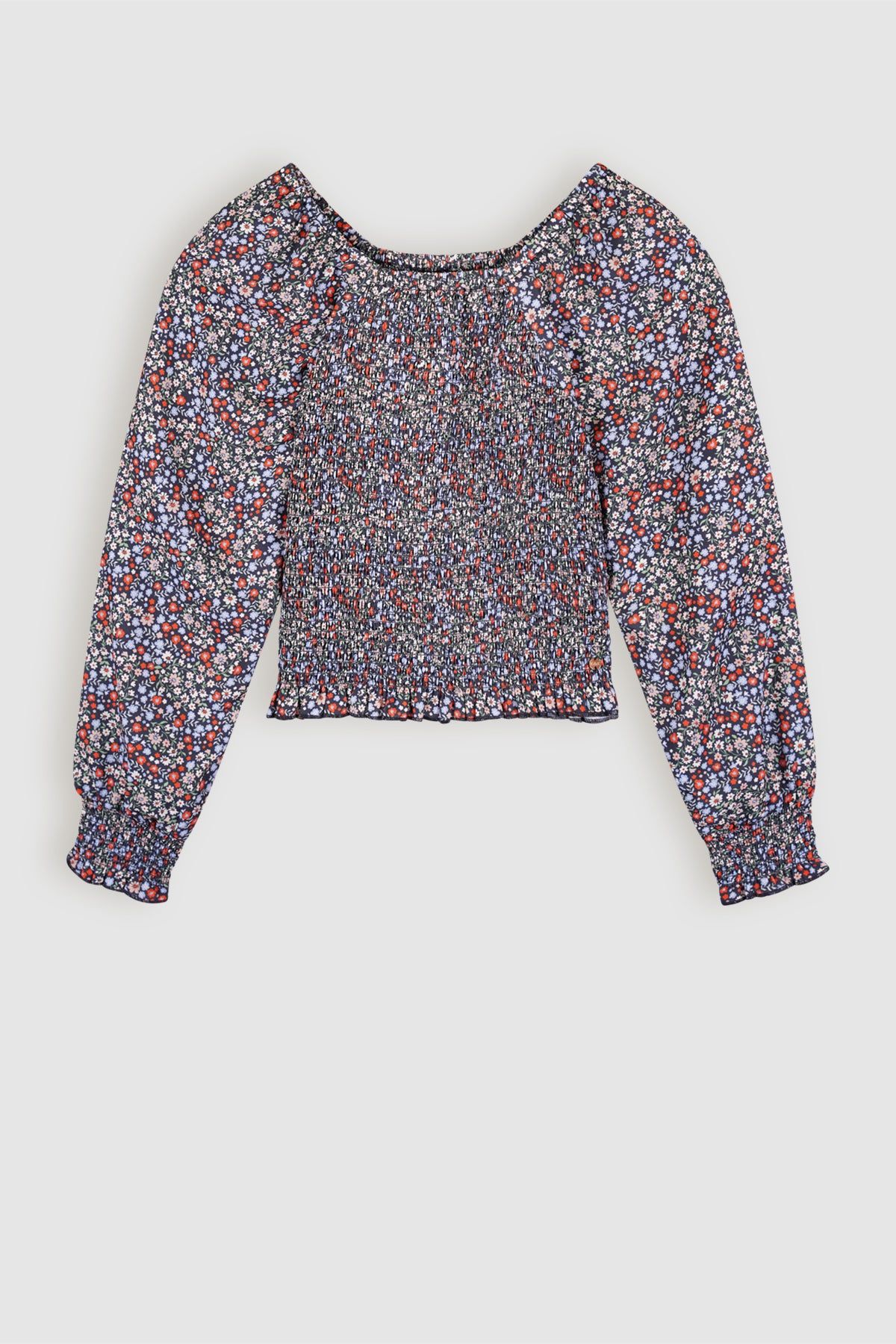 Tessa Smocked Bloemen Blouse Navy