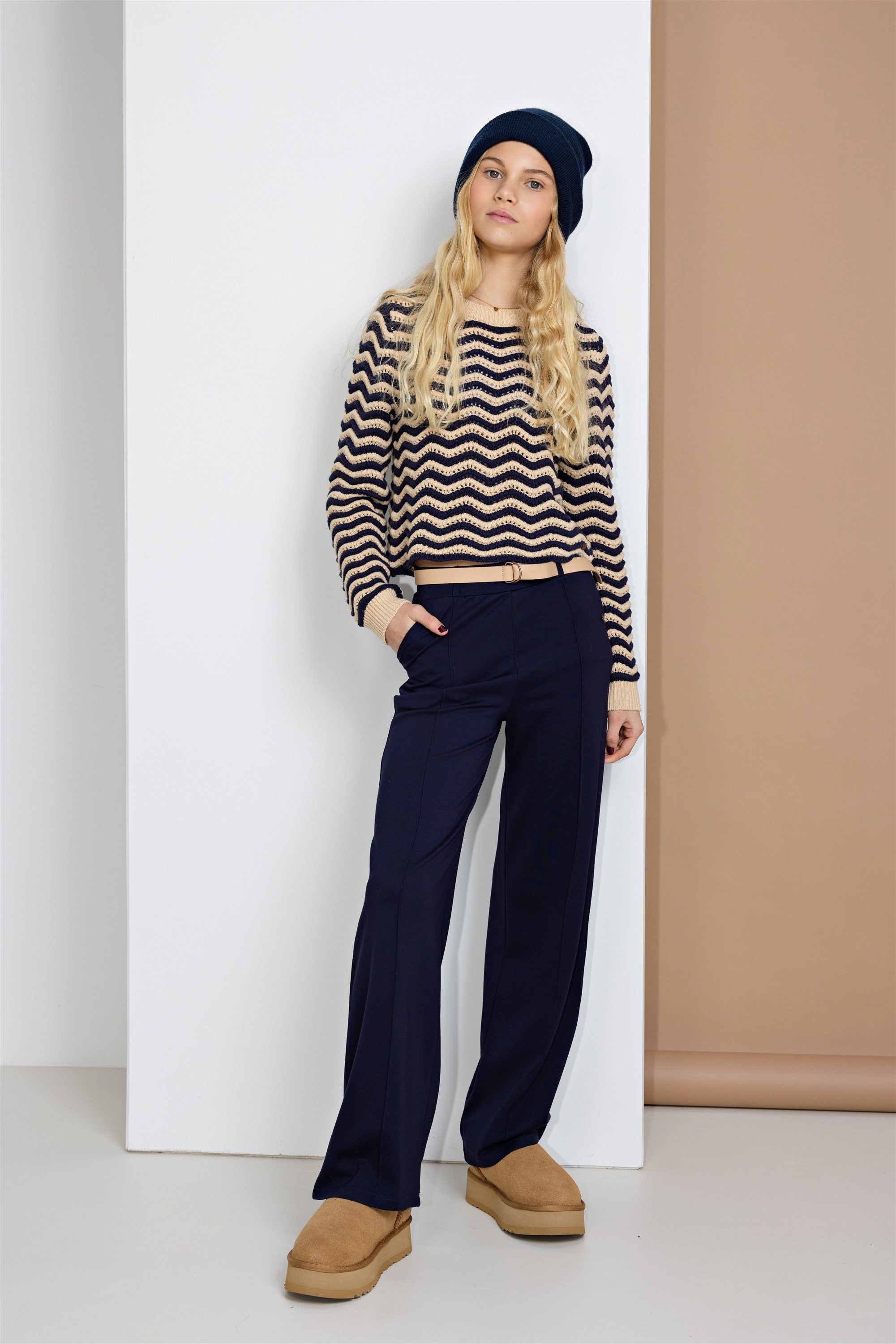 Salet Palazzo Broek met Riem Navy