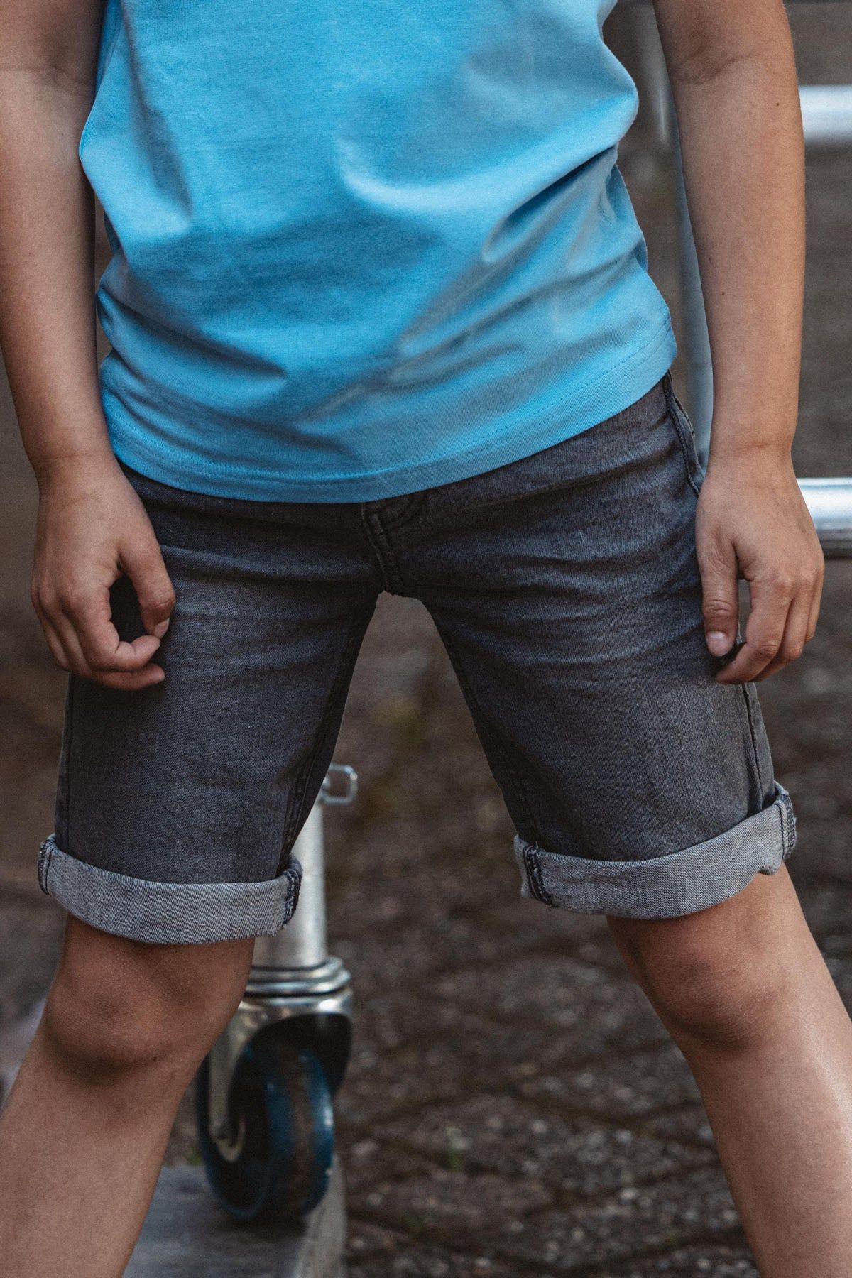 Short Stretch denim shorts light grey denim